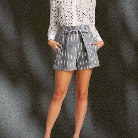 NWOT Theory ‘Wythe Linen Belted High Waist Striped Shorts’ in “Indigo Multi” 2 - Picture 2 of 13